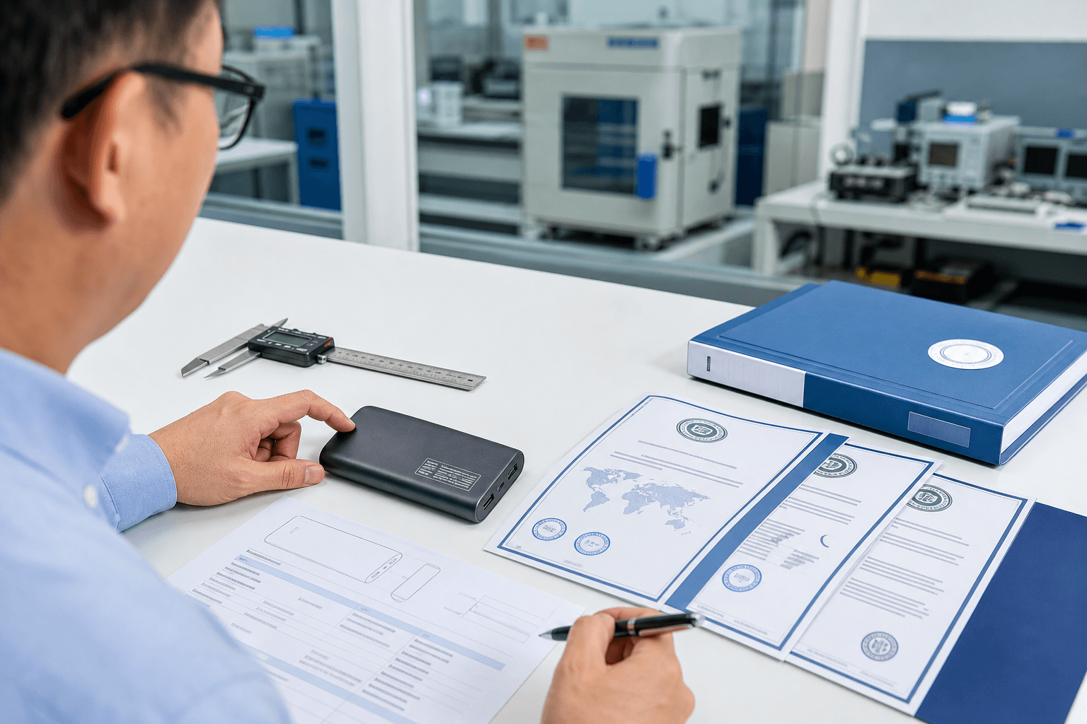 Sourcing professional matching a power bank sample to compliance documents