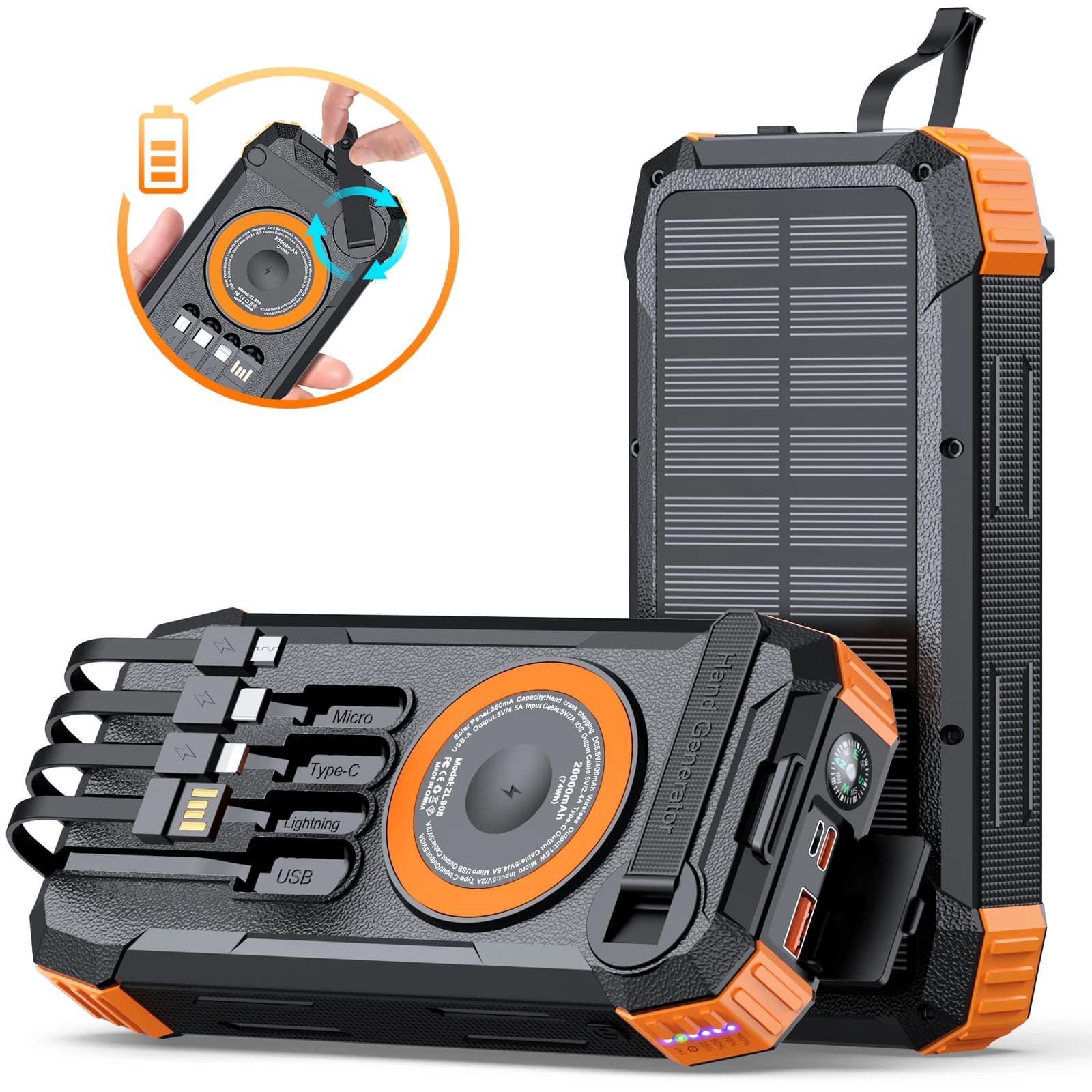 TOPTAI PF209 3-in-1 Hand Crank Solar Power Bank