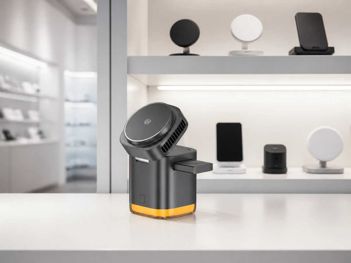 TOPTAI C53 Qi2.2 25W cooling wireless charging station in a premium retail display