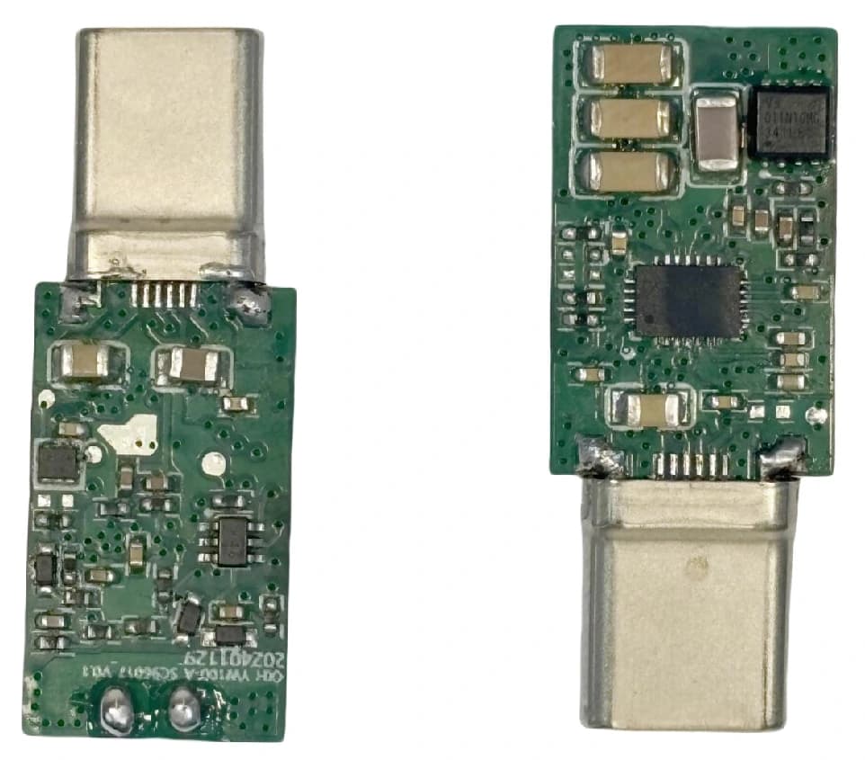Split boost-module front and reverse views from the wireless charging test report