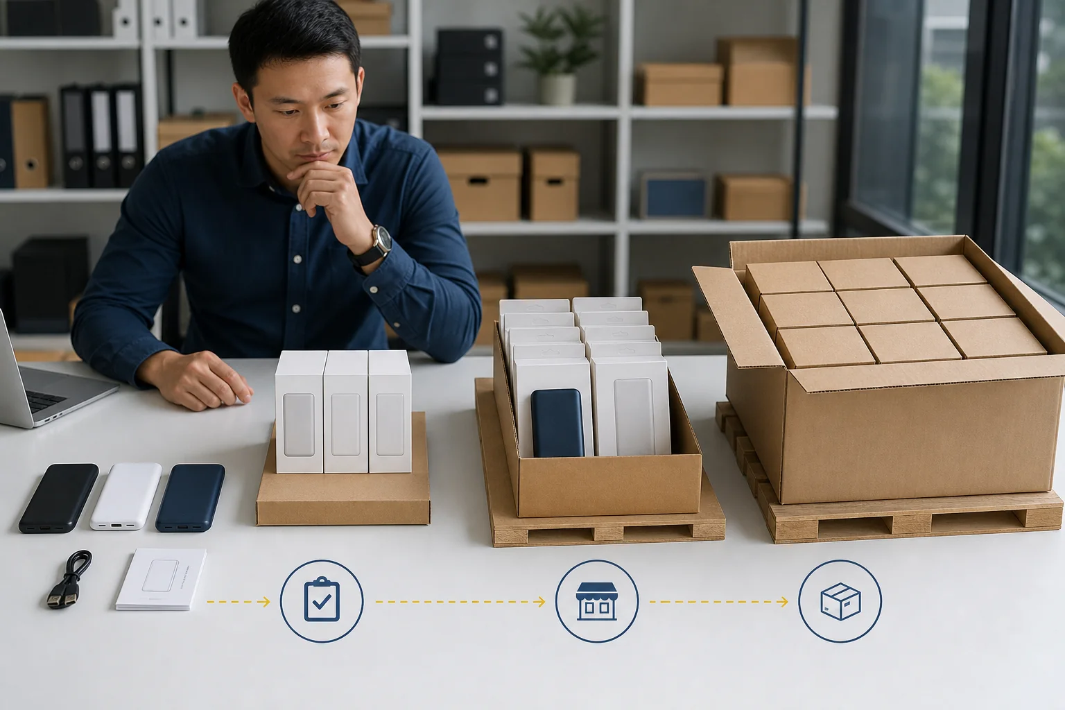 Buyer planning a progression from power bank samples to pilot and scaled orders