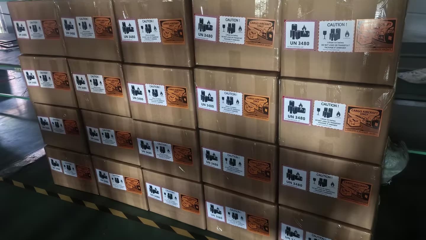 Power bank shipping cartons with UN 3480 lithium-battery and Cargo Aircraft Only labels