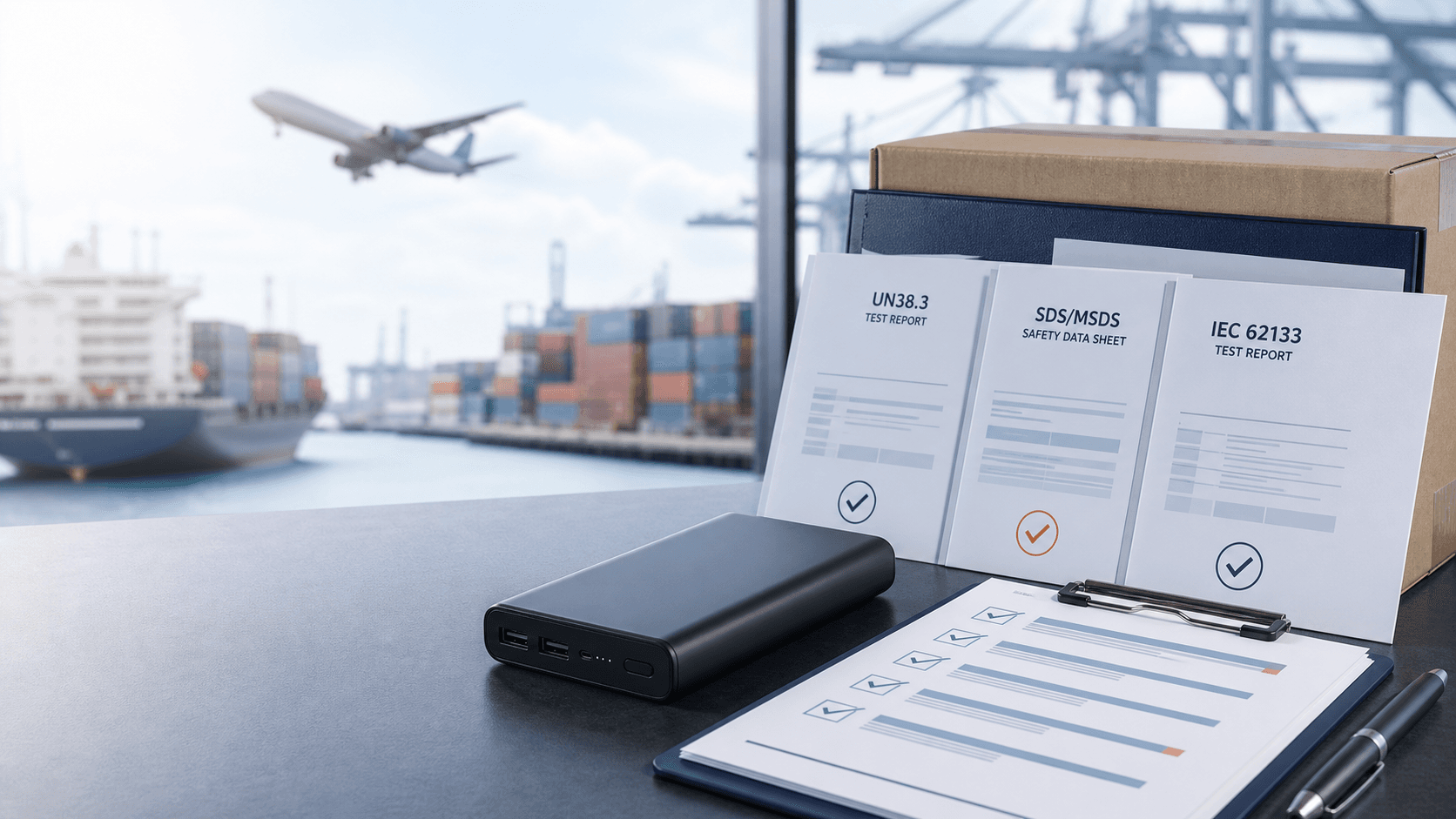 Power bank with UN38.3, MSDS and IEC 62133 shipping documents for air and sea freight