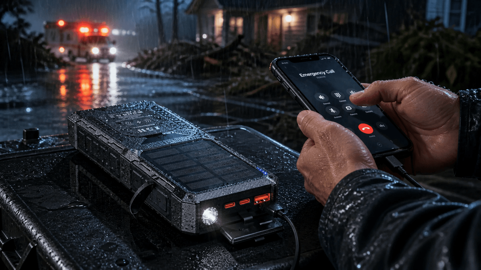 Solar power bank supporting essential communication during an emergency response