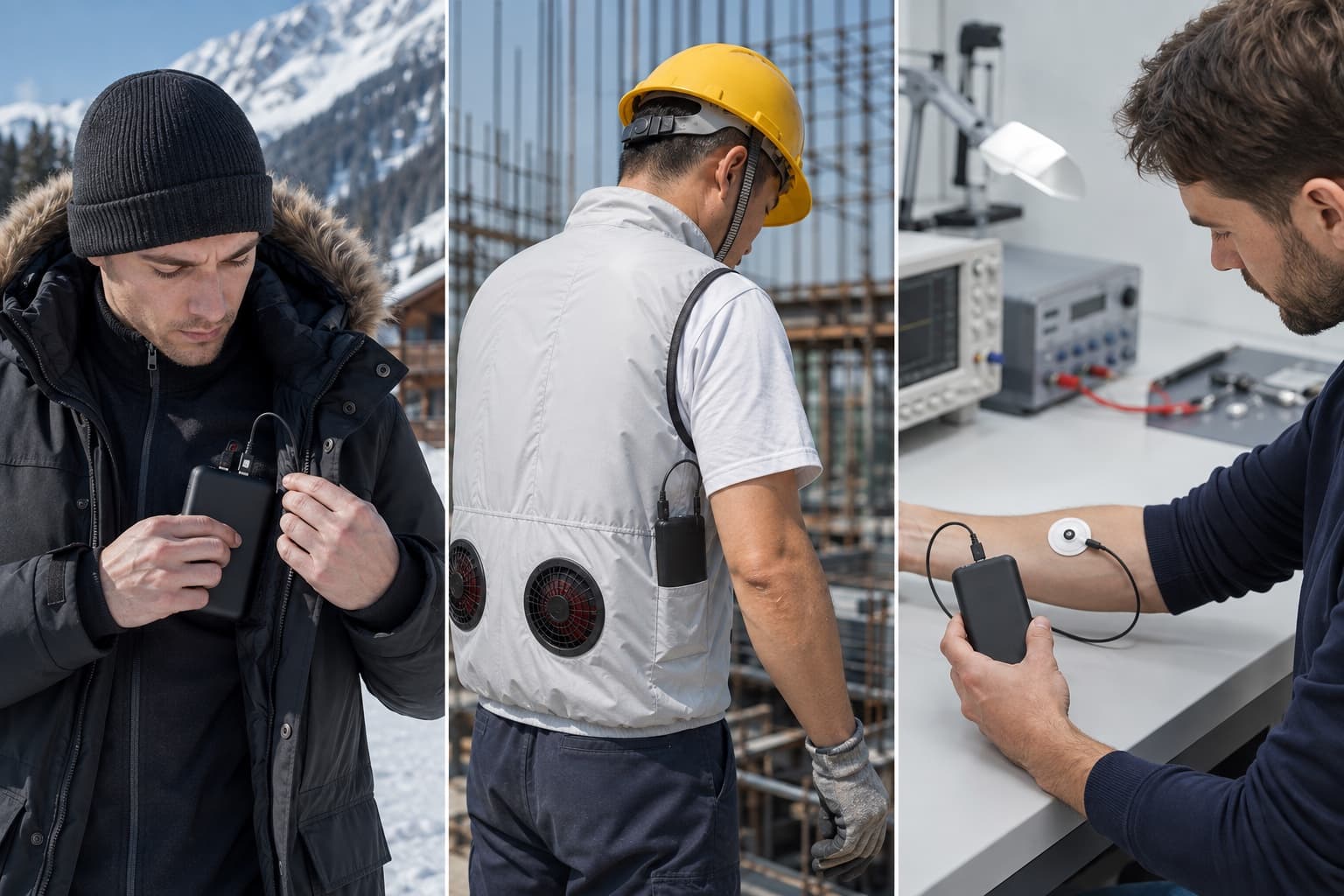 Power bank applications for heated clothing, cooling workwear and wearable devices