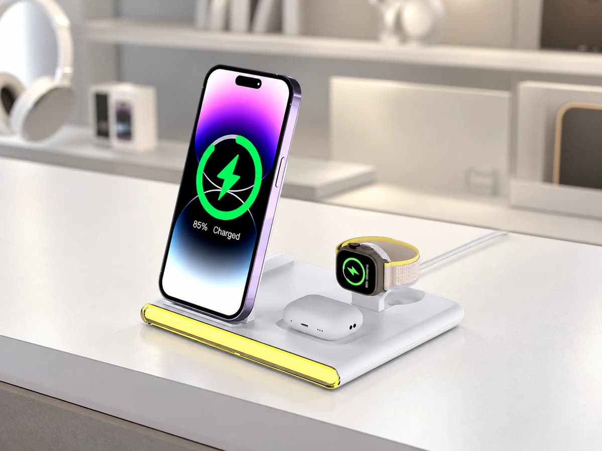 TOPTAI C27 foldable 3-in-1 wireless charger in a brand retail display