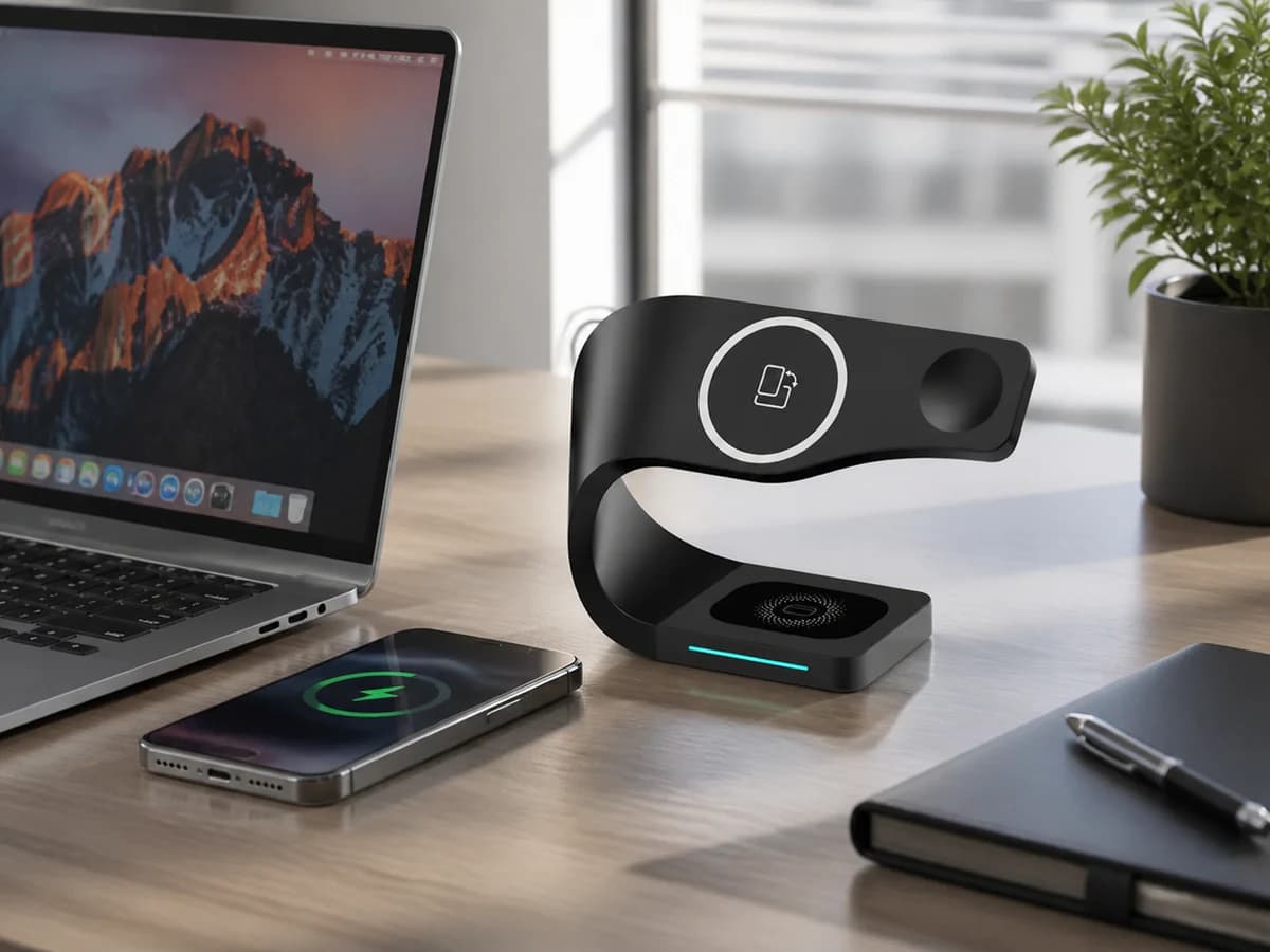 TOPTAI WL178 multi-device wireless charging stand on an office desk