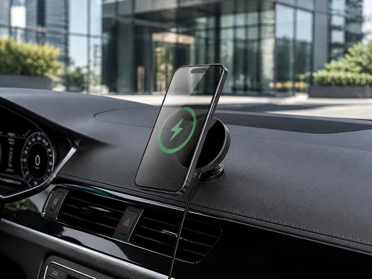 TOPTAI WL095 magnetic wireless car charger in a business vehicle