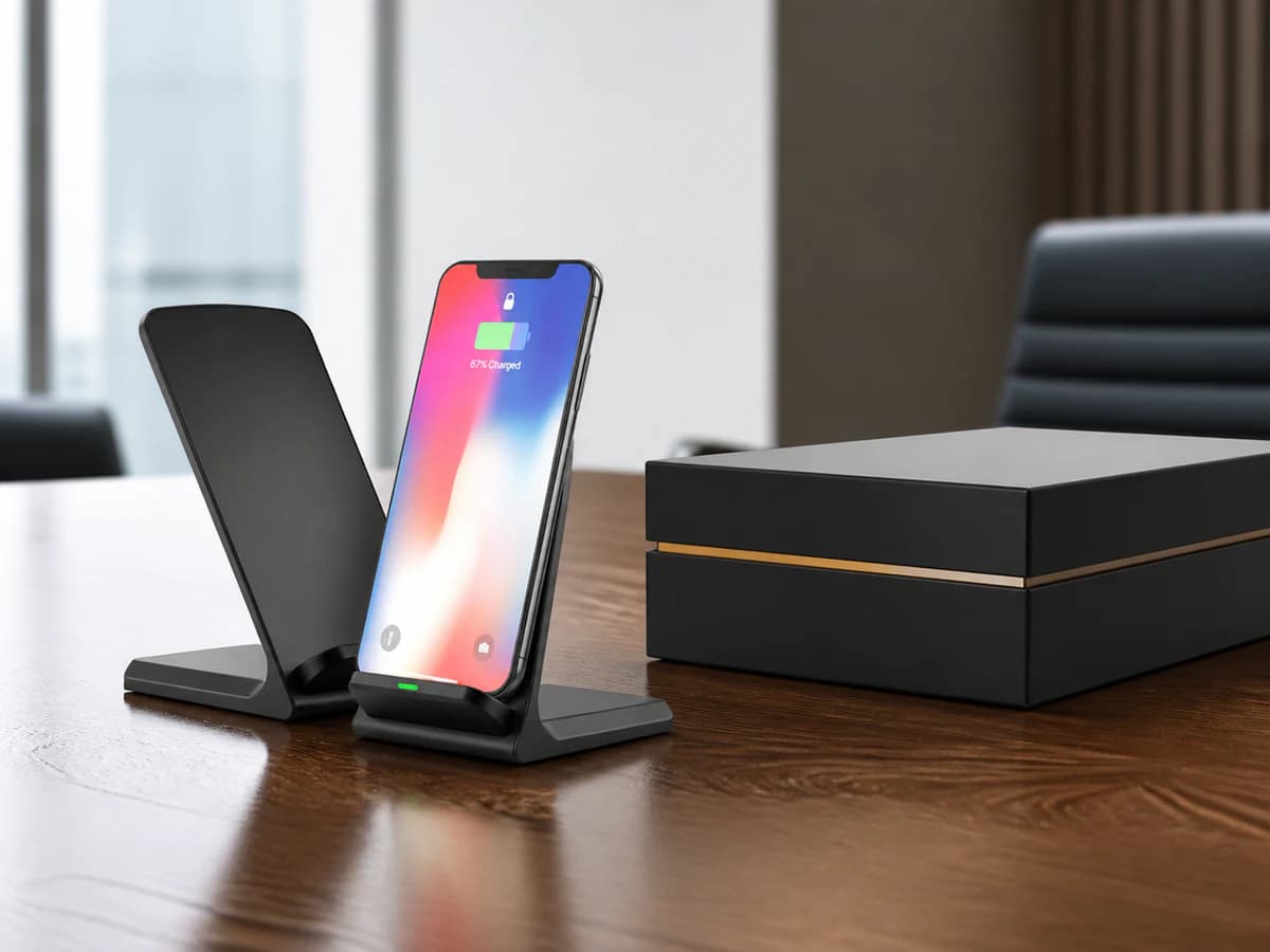TOPTAI WL041 desk wireless charging stand in a corporate gift presentation